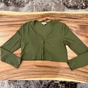 Gianni Bini Olive Green Button-Up Crop Top